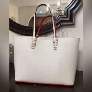 Christian Louboutin White and Red Tote Bag